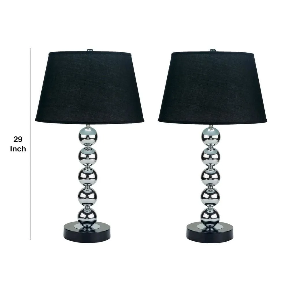 27" Drum Shade Metal Table Lamp, Set of 2, Black and Silver By Casagear Home