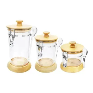 3 Pcs Storage Jar Set With Spoon Light Wood