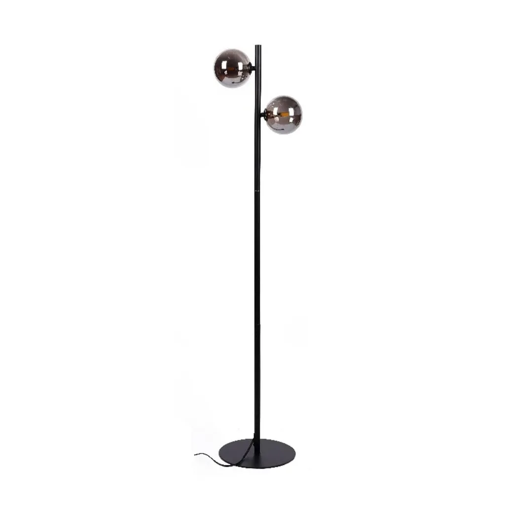 51 Inch Modern Floor Lamp, 2 Side Lights with Round Glass, Black Metal  By Casagear Home