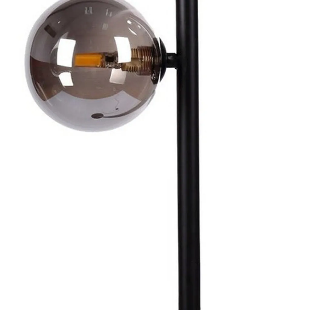 51 Inch Modern Floor Lamp, 2 Side Lights with Round Glass, Black Metal  By Casagear Home