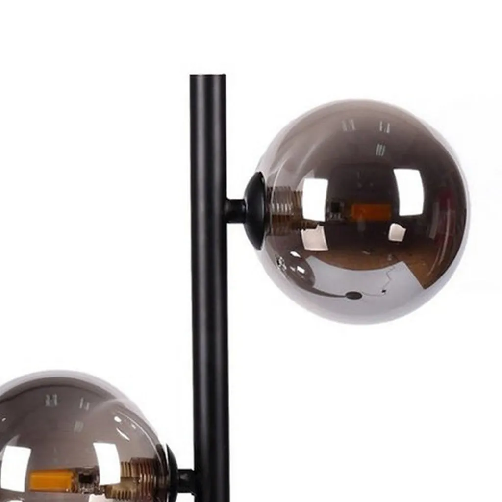 51 Inch Modern Floor Lamp, 2 Side Lights with Round Glass, Black Metal  By Casagear Home