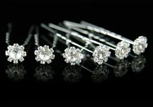 6 X Bridal Wedding Flower Rhinestone Hair Pins XP1050