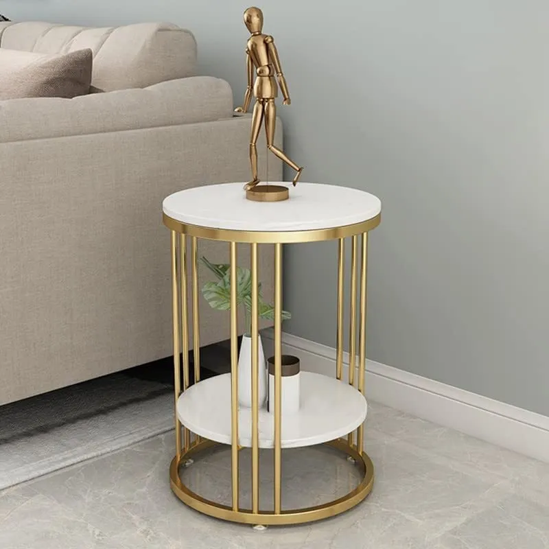 Aaliya Mart End Table Round Coffee Table for Livng Room-Metal Frame Sofa Side Table with MDF Top Golden and White