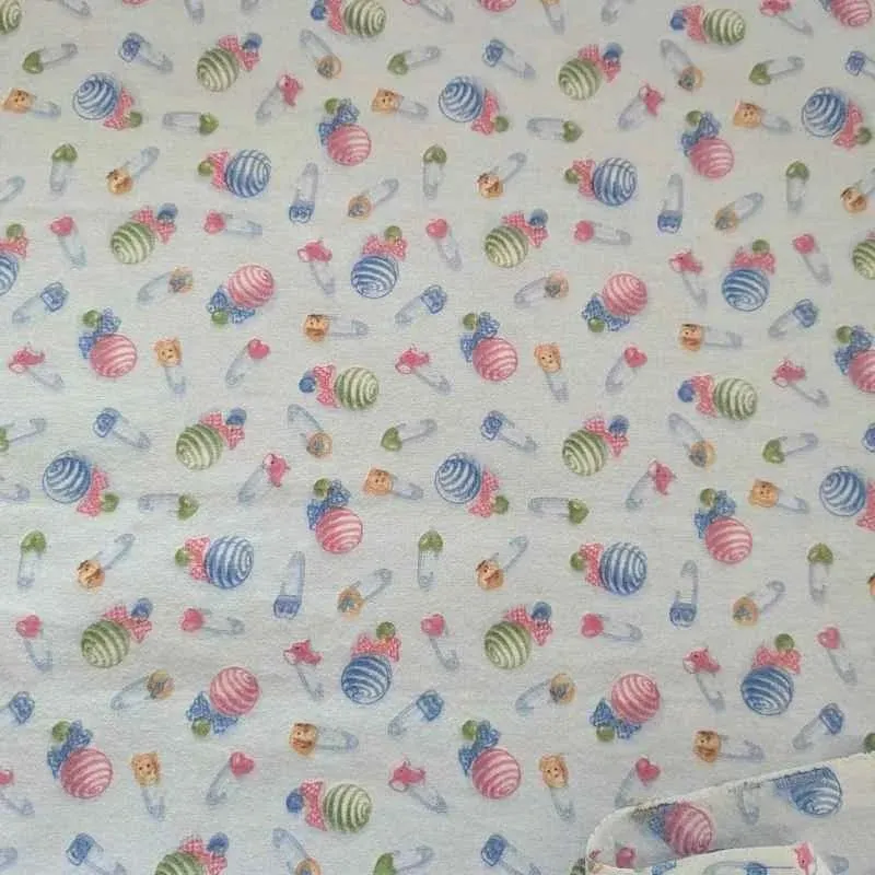 Baby Rattle and safety pins FLANNEL, Light Blue, Nursery