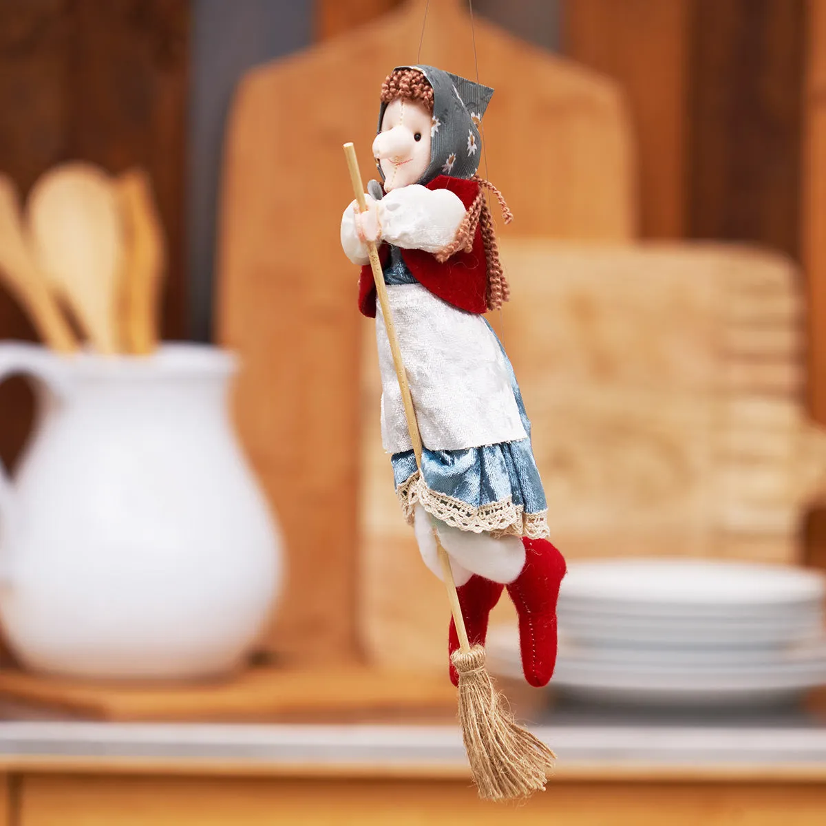 Blue & Red Kitchen Witch Figurine