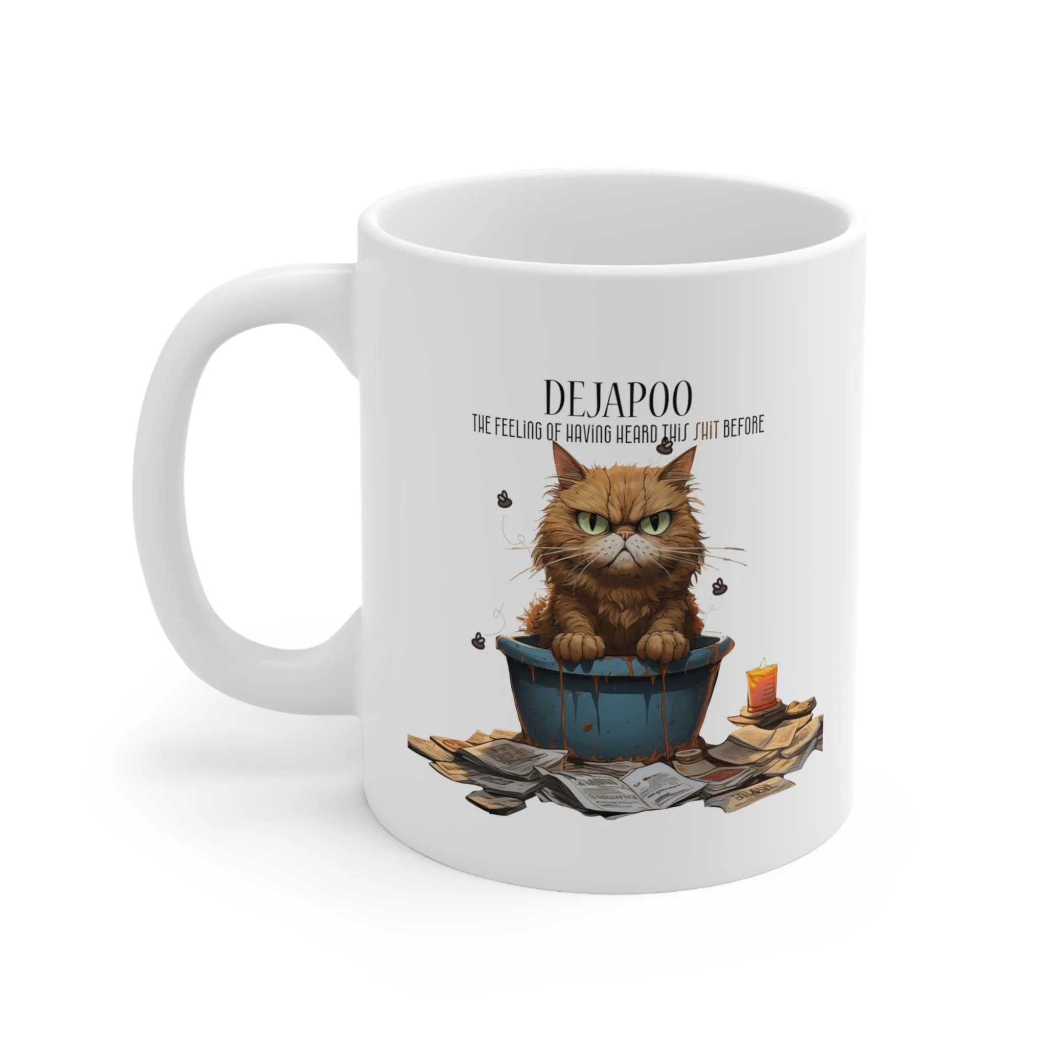 Ceramic "Dejapoo" Cat Mug 11oz. Cat Lover, Cat Mom, Cat Dad, Animal Lover, Ceramic Mug, Accent Mug. Office Mug. Gift For Cat Lover