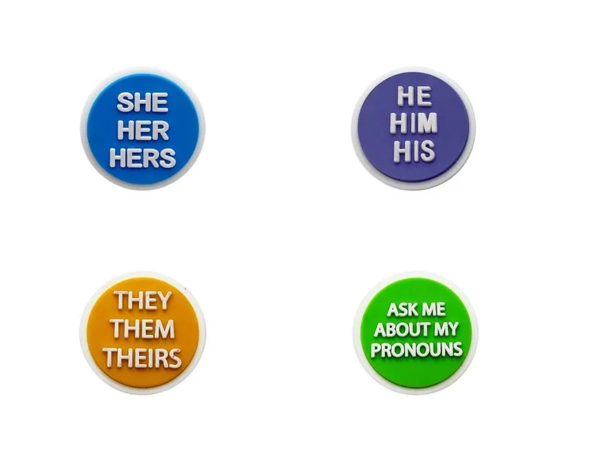 Circle Shaped Pronoun Pins - He/Him, She/Her/Hers, They/Them, Ask Me