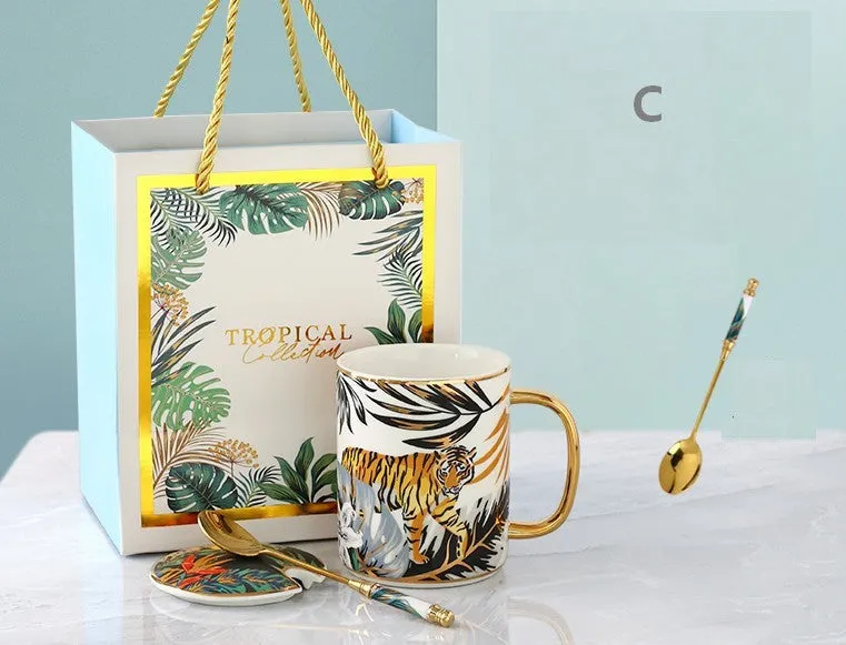 Creative Porcelain Cups, Large Ceramic Mugs for Office, Large Capacity Jungle Animal Porcelain Mugs, Unique Ceramic Mugs in Gift Box