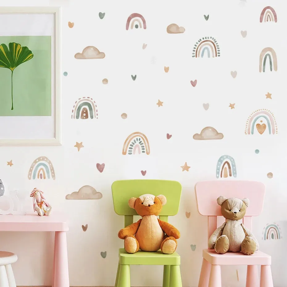 Cute Rainbow Clouds & Love Hearts Wall Stickers For Nursery Room Removable PVC Vinyl Wall Decals For Kid's Room Creative DIY Home Decor