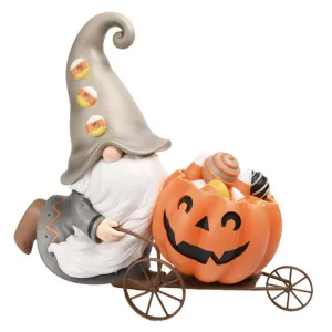 December Diamonds Candy Corn Halloween 15In Gnome With Pumpkin Cart