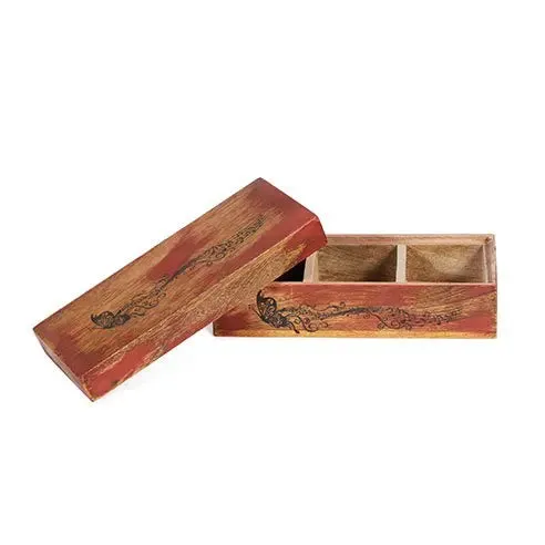 Distress red wooden box with 3 compartments