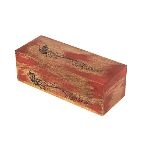 Distress red wooden box with 3 compartments