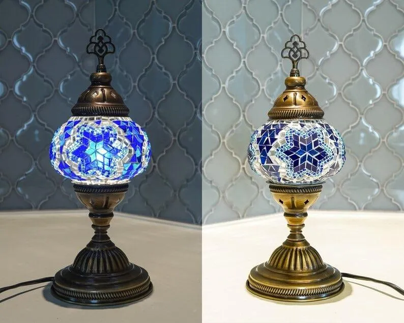 Handcrafted Turkish Mosaic Glass Table Lamp with LED Bulb - Modern Design