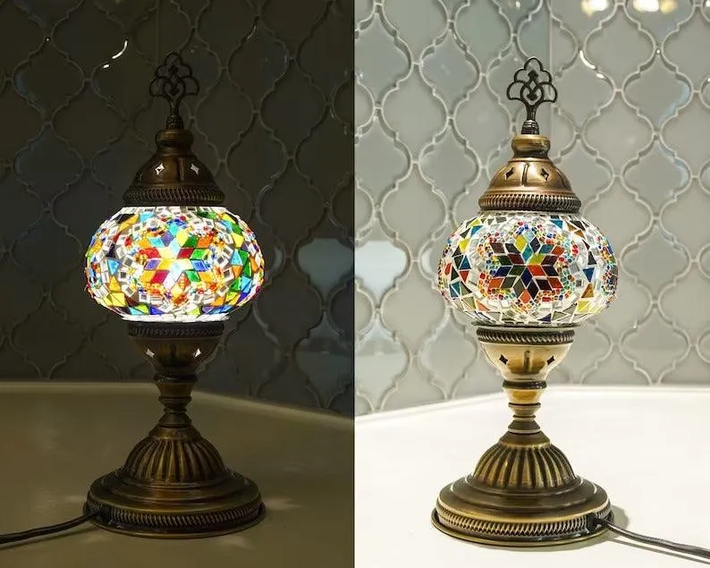 Handcrafted Turkish Mosaic Glass Table Lamp with LED Bulb - Modern Design