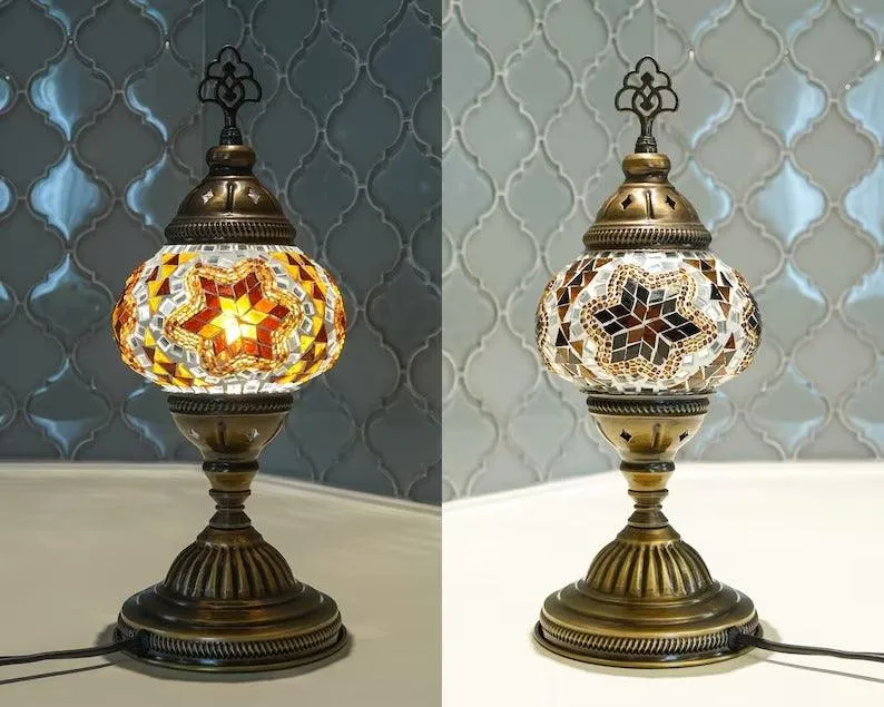 Handcrafted Turkish Mosaic Glass Table Lamp with LED Bulb - Modern Design