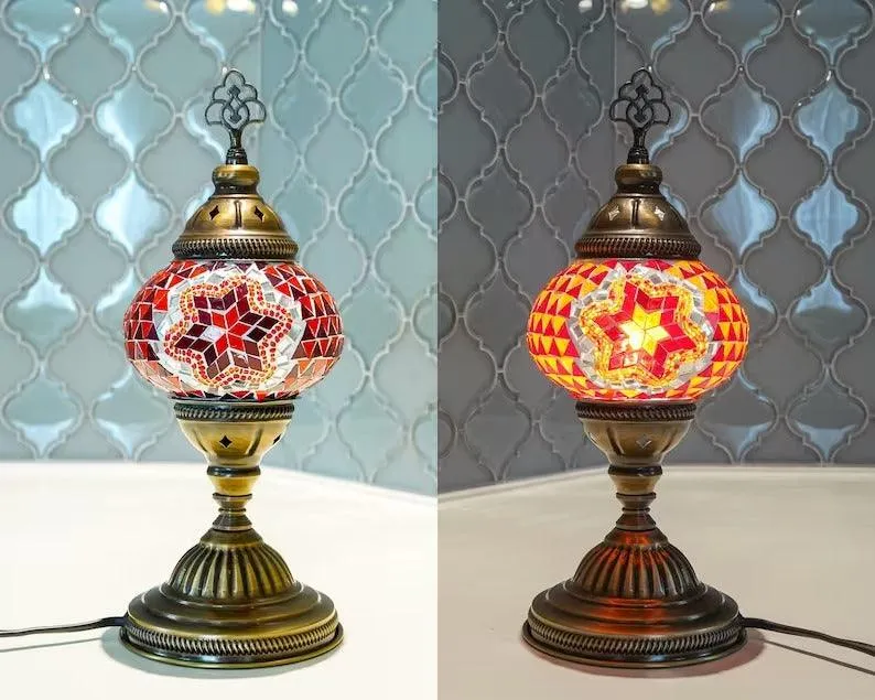 Handcrafted Turkish Mosaic Glass Table Lamp with LED Bulb - Modern Design