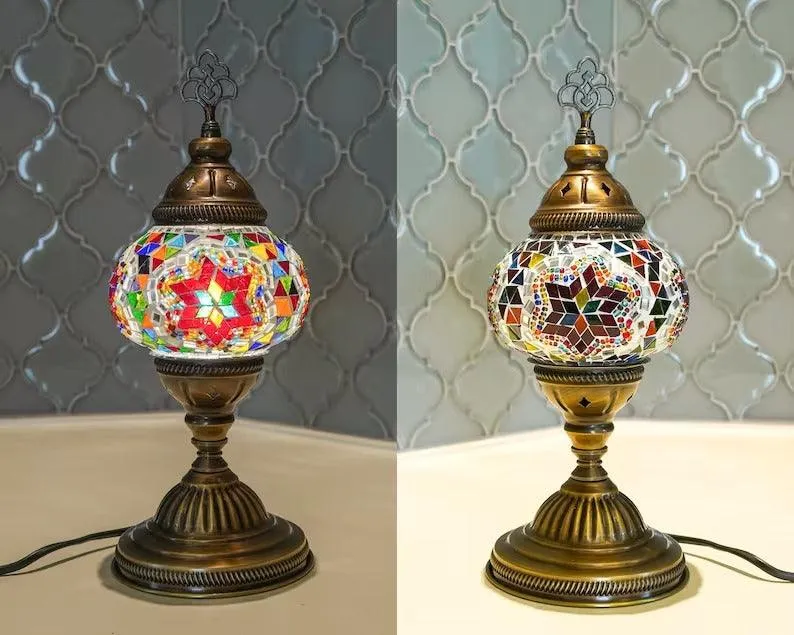 Handcrafted Turkish Mosaic Glass Table Lamp with LED Bulb - Modern Design