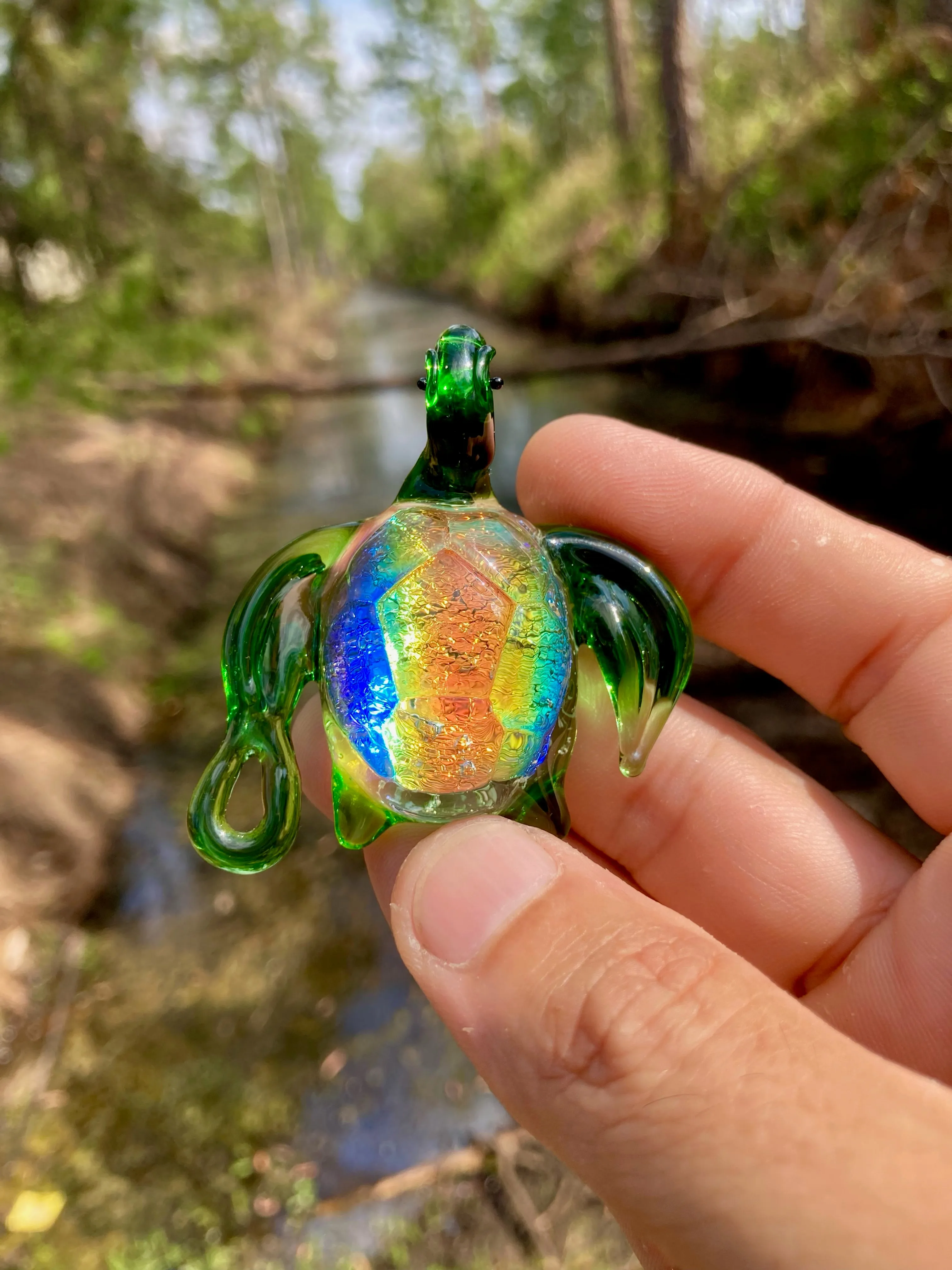 Hanging Dichroic Sea Turtle Cremation Ash Figurine