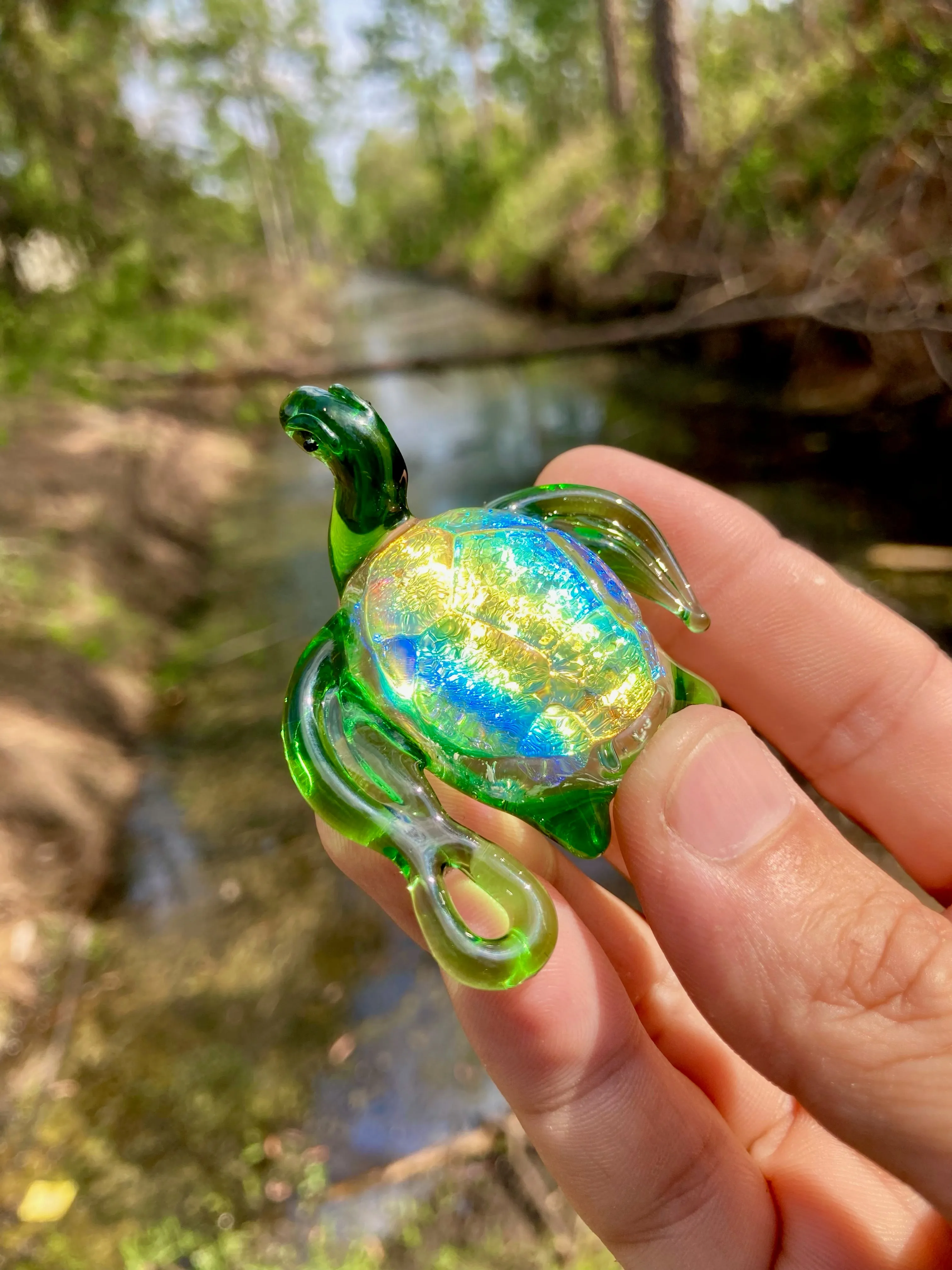 Hanging Dichroic Sea Turtle Cremation Ash Figurine