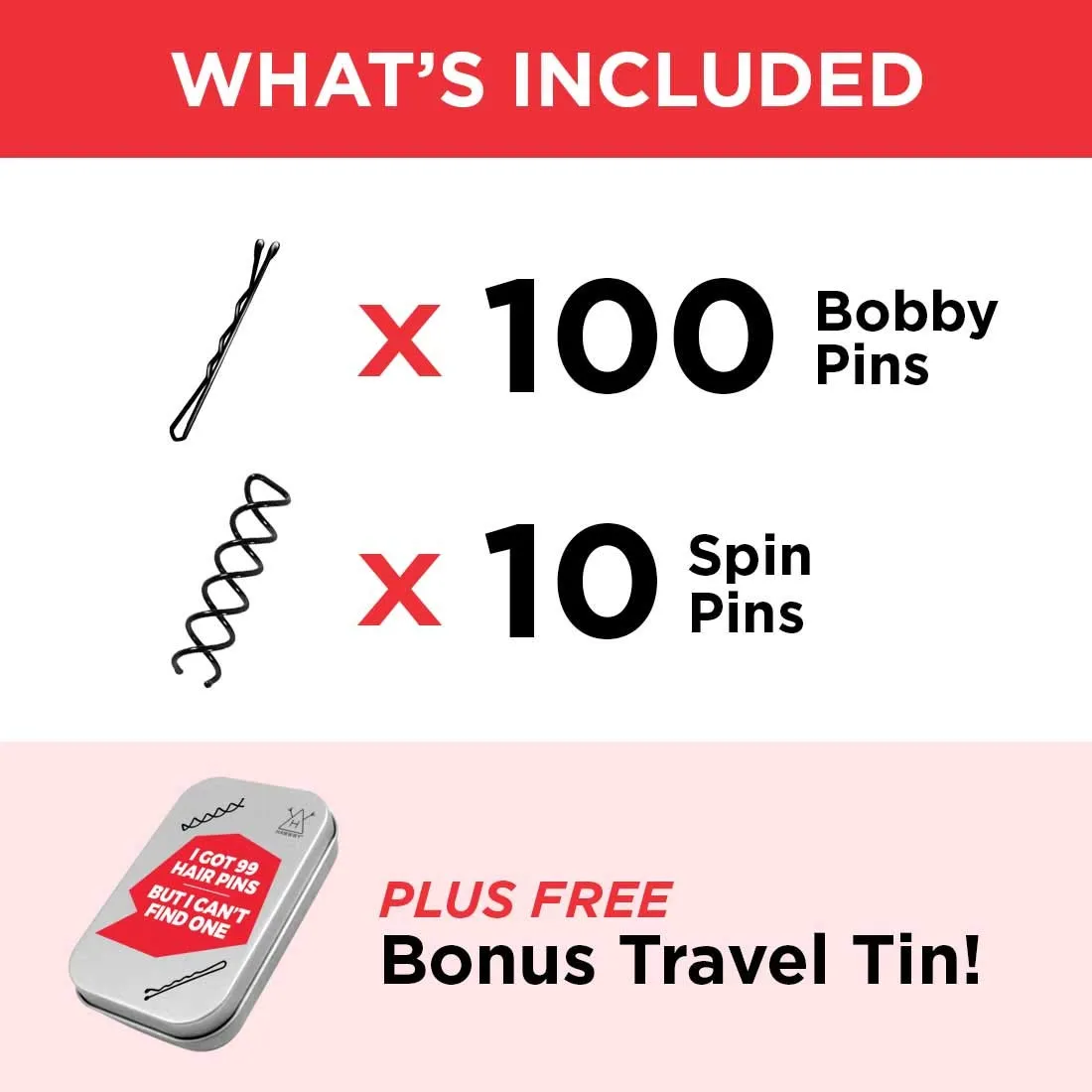 Hawwwy 110 Ultimate Bobby Pins, Includes 10 Spin Pins and 100 Bobby Pins In Cute Storage