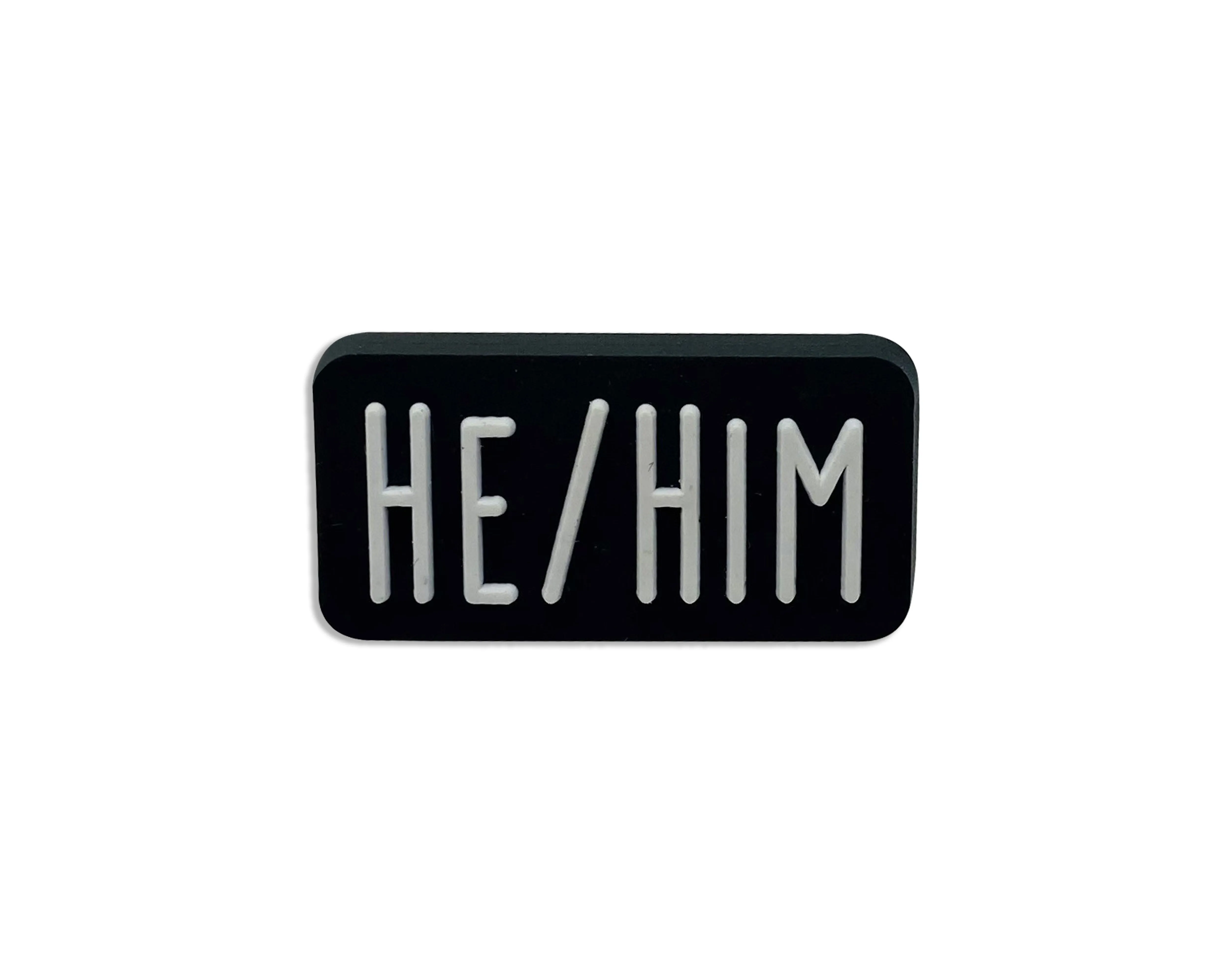 He Him Black Rectangle Pronoun Silicone Pins