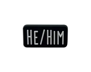 He Him Black Rectangle Pronoun Silicone Pins