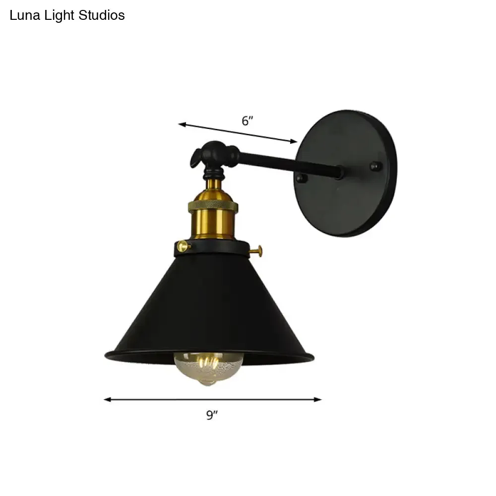 Industrial Flared Sconce Light with Black/Brass Finish, Perfect for Bedroom Walls - 7"/8.5" Width