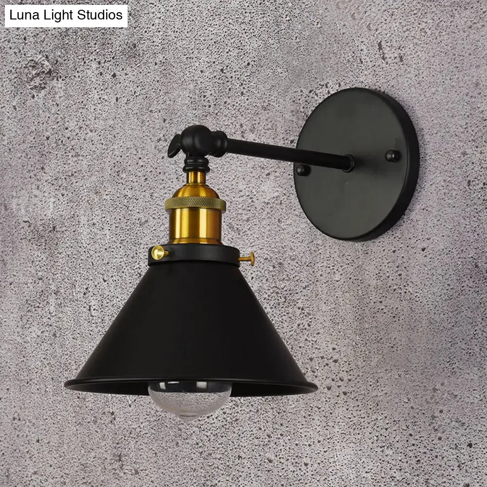 Industrial Flared Sconce Light with Black/Brass Finish, Perfect for Bedroom Walls - 7"/8.5" Width