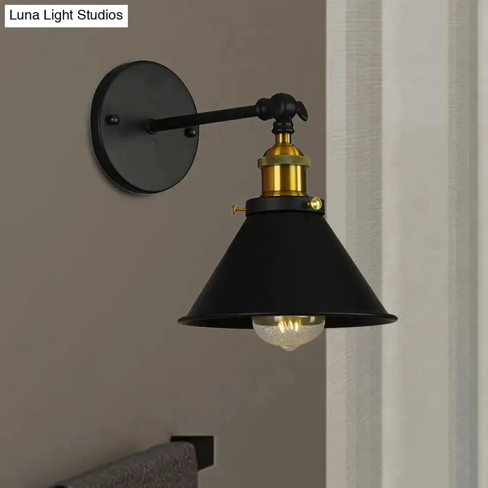 Industrial Flared Sconce Light with Black/Brass Finish, Perfect for Bedroom Walls - 7"/8.5" Width