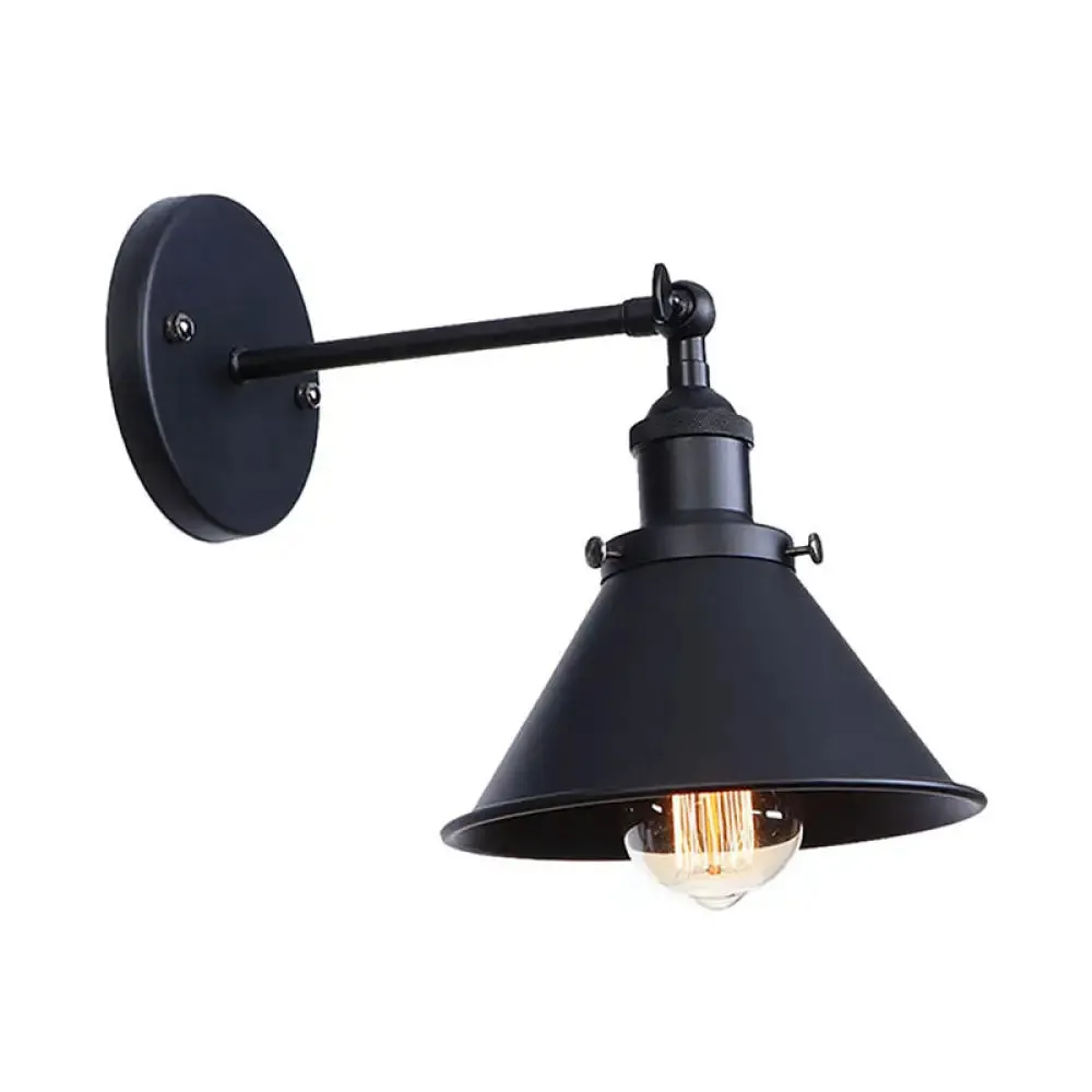 Industrial Flared Sconce Light with Black/Brass Finish, Perfect for Bedroom Walls - 7"/8.5" Width