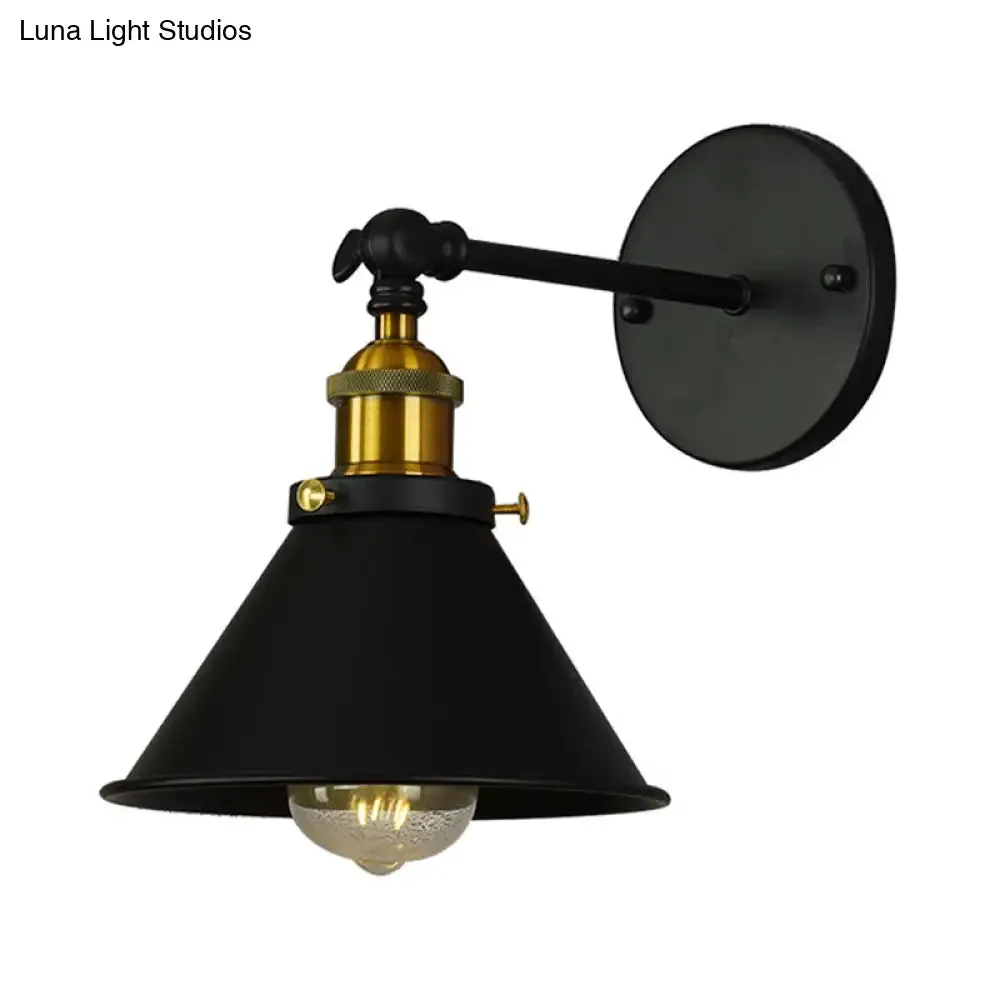 Industrial Flared Sconce Light with Black/Brass Finish, Perfect for Bedroom Walls - 7"/8.5" Width