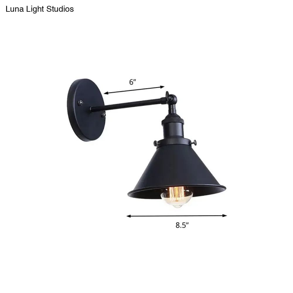 Industrial Flared Sconce Light with Black/Brass Finish, Perfect for Bedroom Walls - 7"/8.5" Width