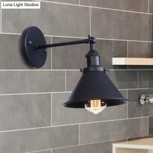 Industrial Flared Sconce Light with Black/Brass Finish, Perfect for Bedroom Walls - 7"/8.5" Width