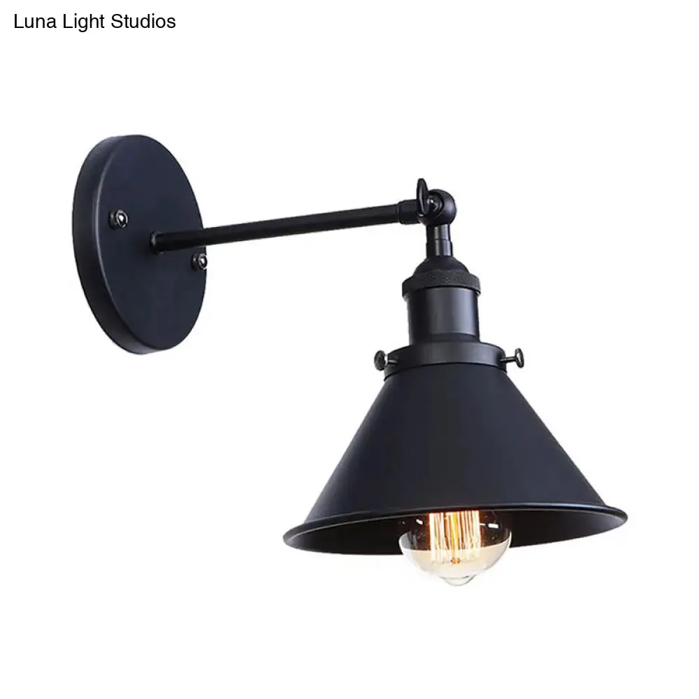 Industrial Flared Sconce Light with Black/Brass Finish, Perfect for Bedroom Walls - 7"/8.5" Width