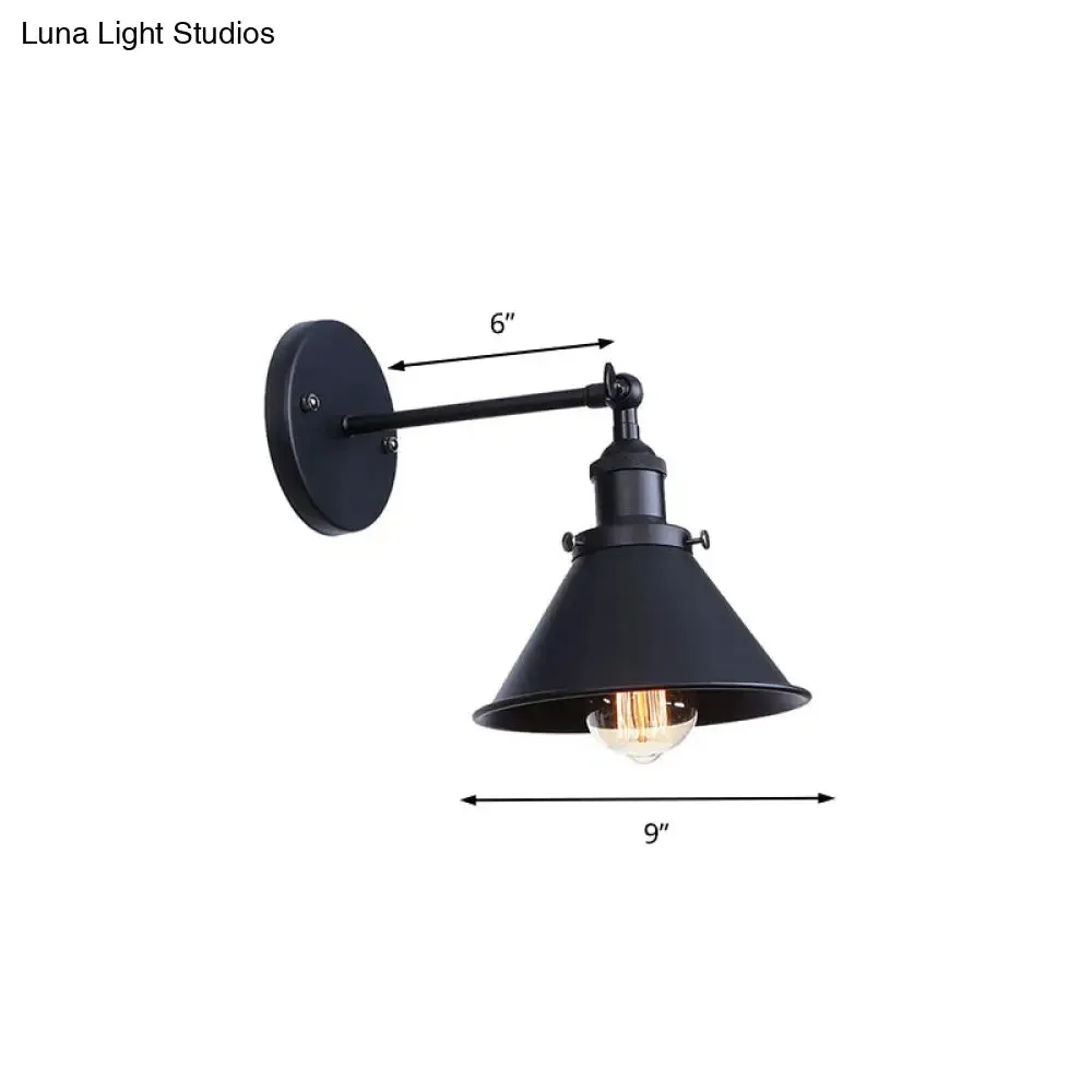 Industrial Flared Sconce Light with Black/Brass Finish, Perfect for Bedroom Walls - 7"/8.5" Width