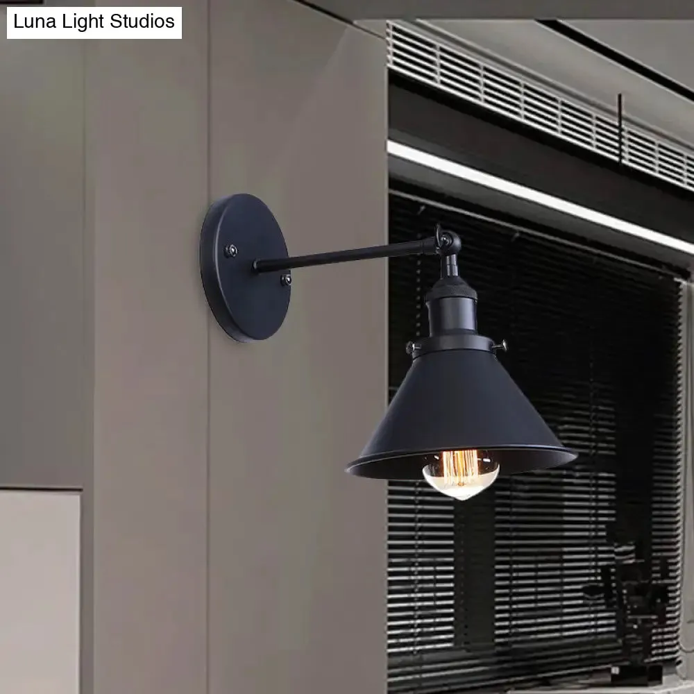 Industrial Flared Sconce Light with Black/Brass Finish, Perfect for Bedroom Walls - 7"/8.5" Width