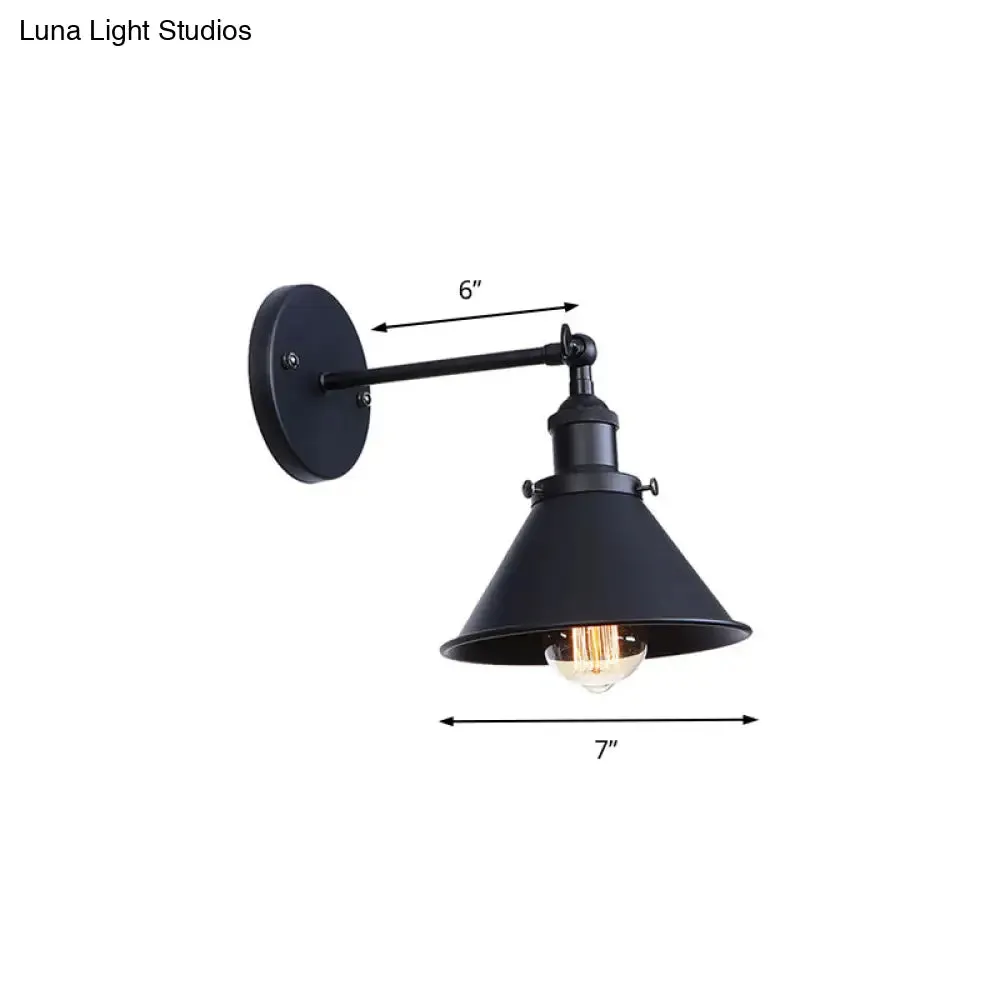 Industrial Flared Sconce Light with Black/Brass Finish, Perfect for Bedroom Walls - 7"/8.5" Width