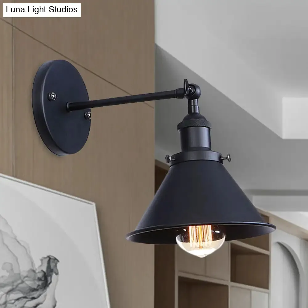 Industrial Flared Sconce Light with Black/Brass Finish, Perfect for Bedroom Walls - 7"/8.5" Width