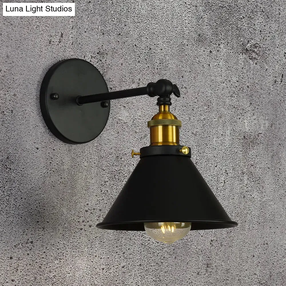 Industrial Flared Sconce Light with Black/Brass Finish, Perfect for Bedroom Walls - 7"/8.5" Width