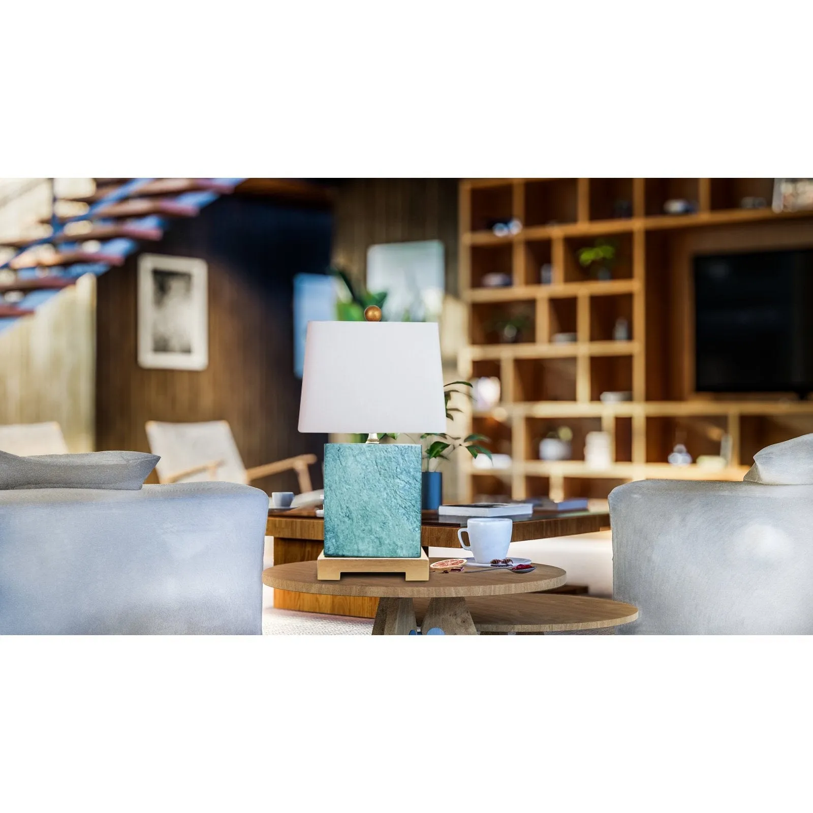 Jade Blue Textured Square Base Mini Lamp