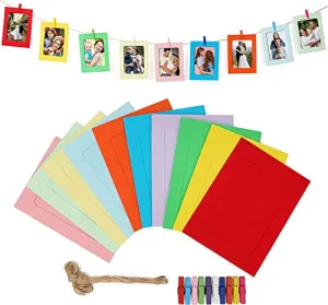 Khandhar 10 Pcs Paper Photo Frame   10 Pcs Mini Clips   1 Pcs Hanging Ropes, Colorful Kraft Paper Photo Frame, Picture Mat for Photo Display Home Decor (Small - 6 x 4.5 Inch)