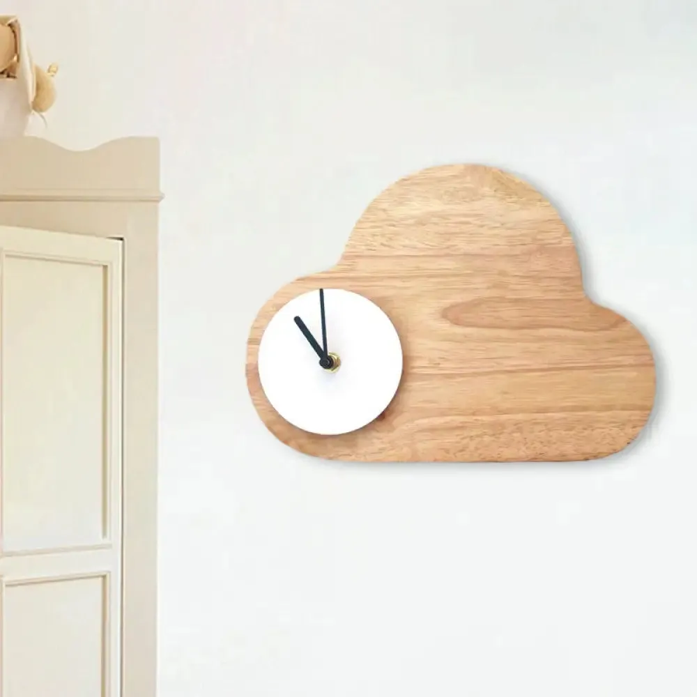 Kids Cartoon Cloud LED Wood Flush Mount Wall Sconce Light with Clock - Black/White, Warm/White Light