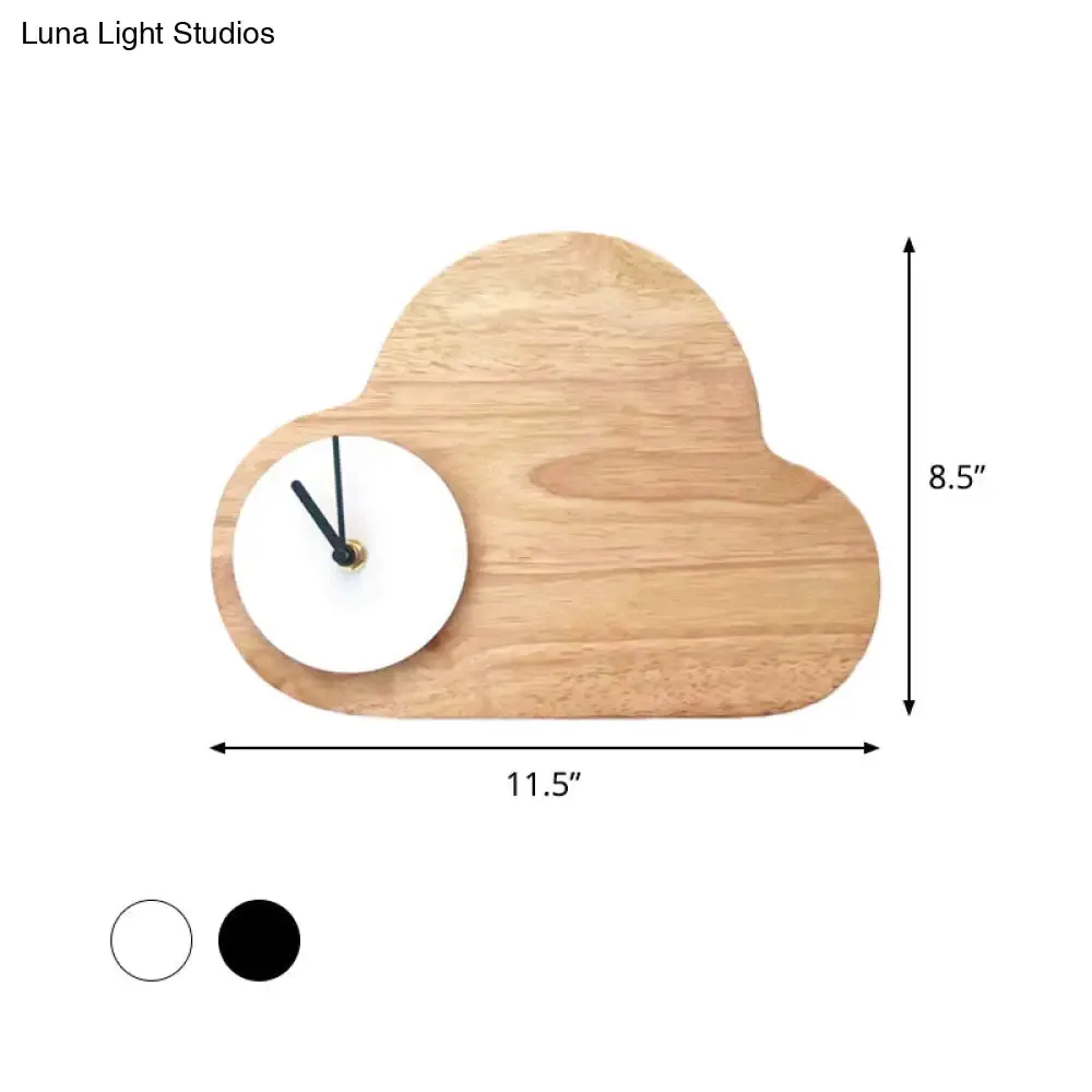 Kids Cartoon Cloud LED Wood Flush Mount Wall Sconce Light with Clock - Black/White, Warm/White Light