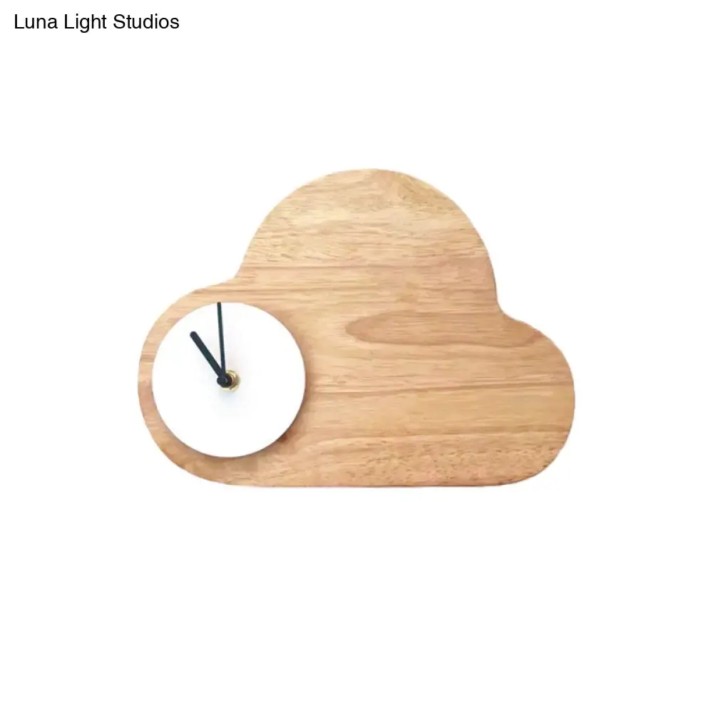 Kids Cartoon Cloud LED Wood Flush Mount Wall Sconce Light with Clock - Black/White, Warm/White Light