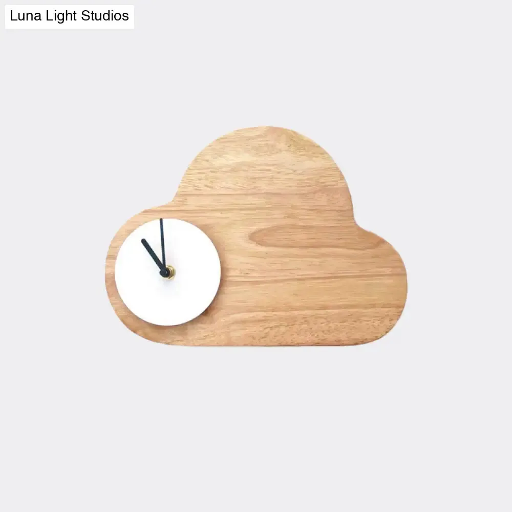 Kids Cartoon Cloud LED Wood Flush Mount Wall Sconce Light with Clock - Black/White, Warm/White Light