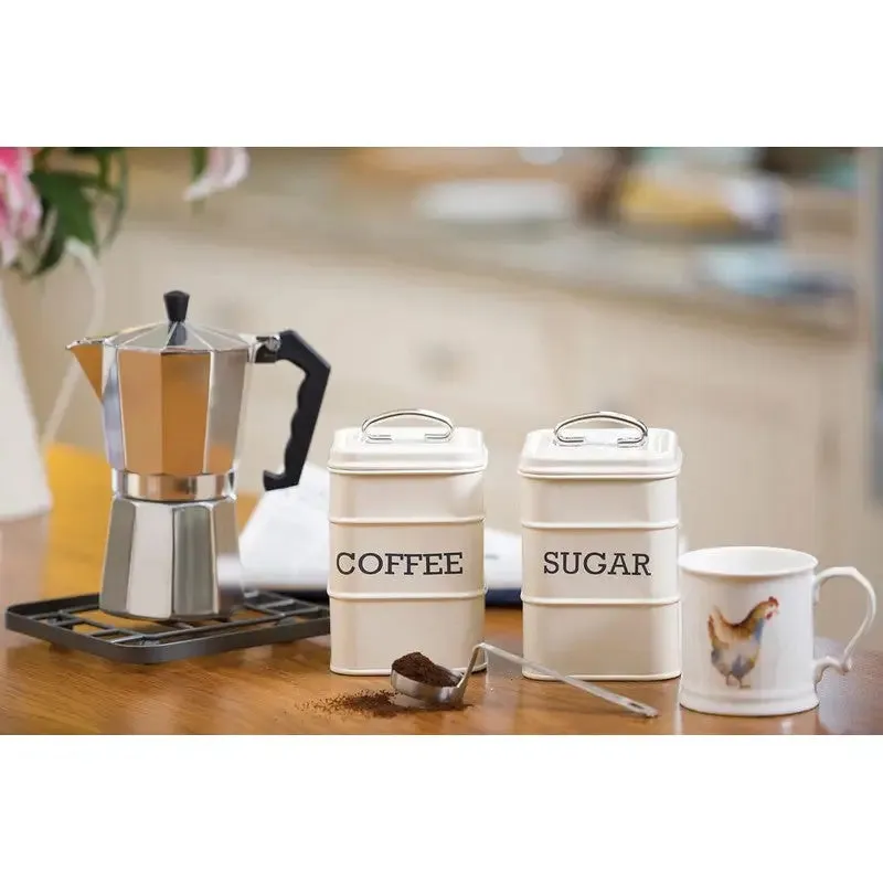 KitchenCraft Living Nostalgia Tea, Coffee and Sugar Canisters in Gift Box, Steel - Antique Cream