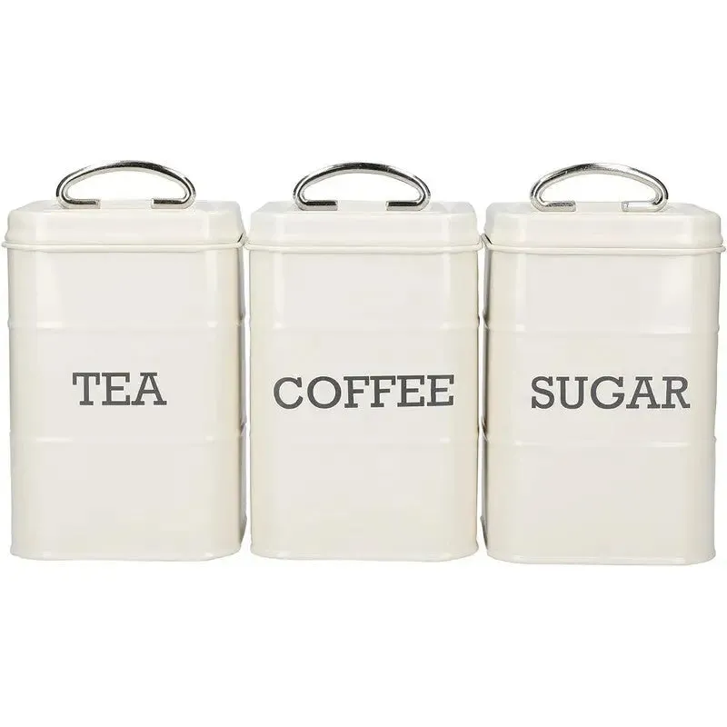 KitchenCraft Living Nostalgia Tea, Coffee and Sugar Canisters in Gift Box, Steel - Antique Cream