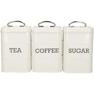 KitchenCraft Living Nostalgia Tea, Coffee and Sugar Canisters in Gift Box, Steel - Antique Cream