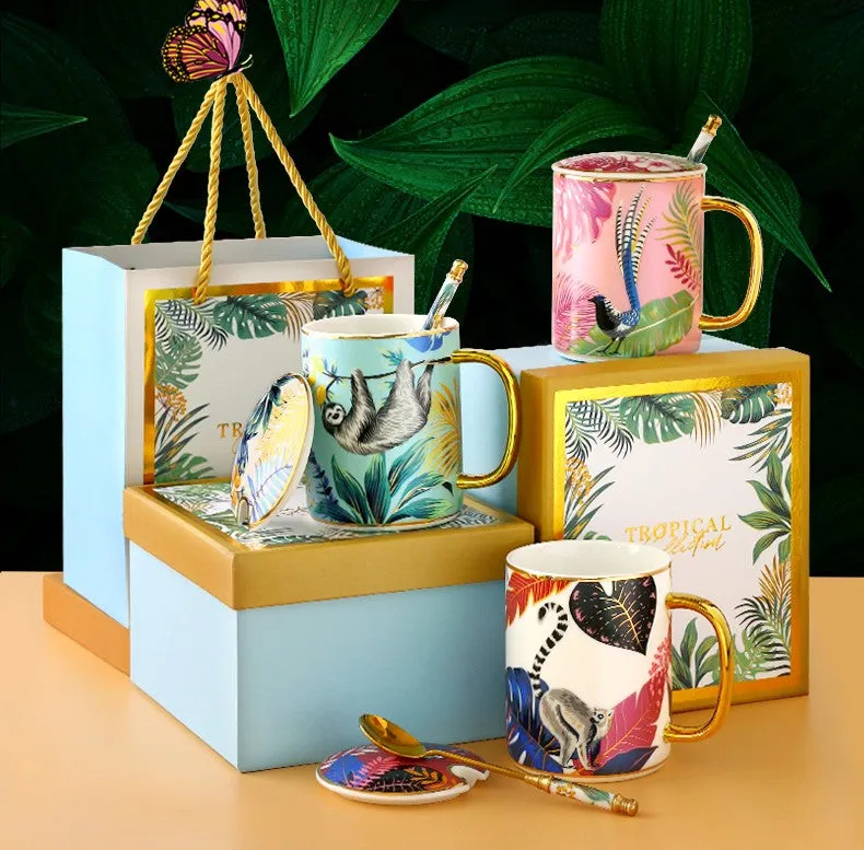 Large Capacity Jungle Animal Porcelain Mugs, Creative Porcelain Cups, Large Ceramic Mugs for Office, Unique Ceramic Mugs in Gift Box