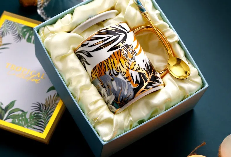 Large Capacity Jungle Animal Porcelain Mugs, Creative Porcelain Cups, Large Ceramic Mugs for Office, Unique Ceramic Mugs in Gift Box